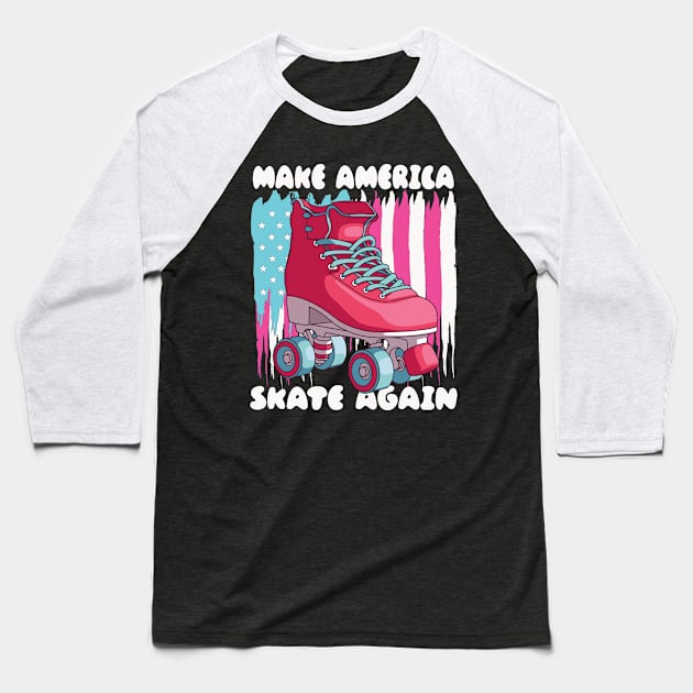 Retro 80s Rollerskate US Flag Baseball T-Shirt by USProudness